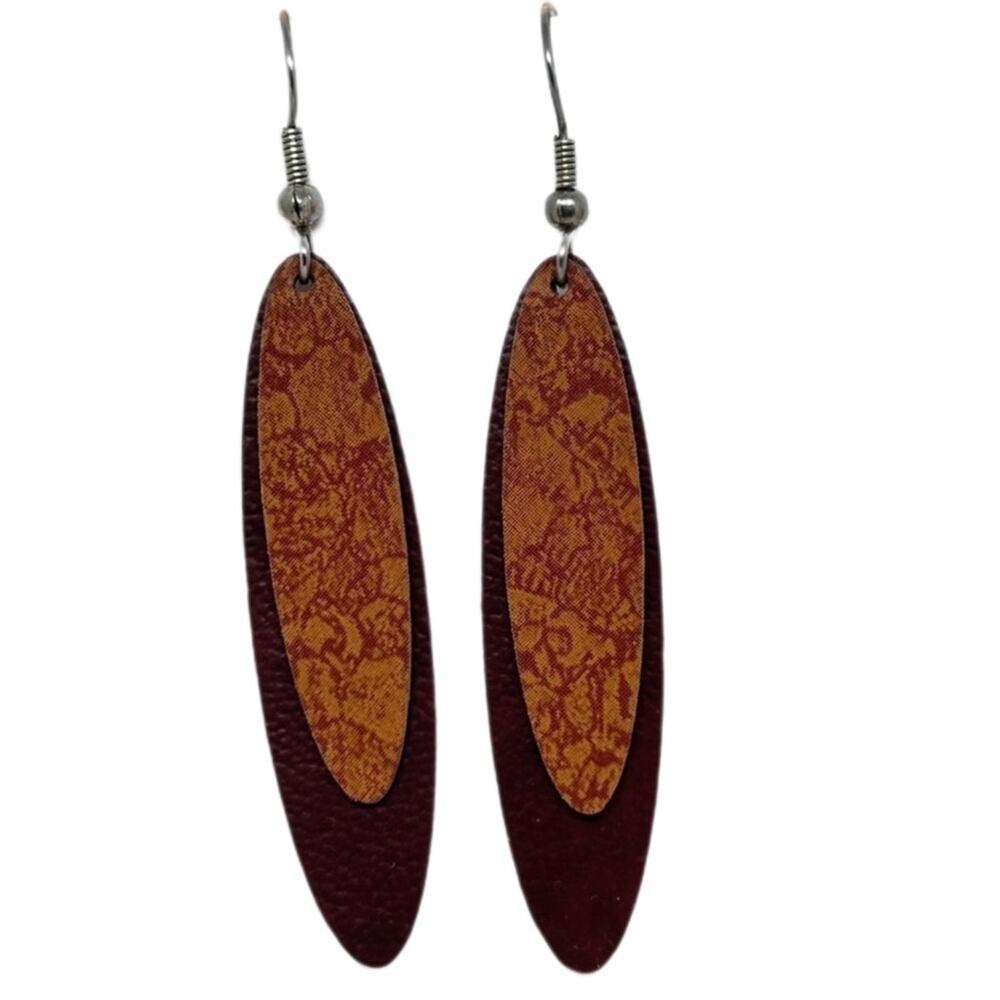 Brown earrings vegan handmade layered